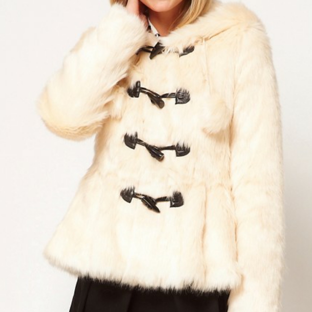 Cream/Nude faux fur peplum winter coat